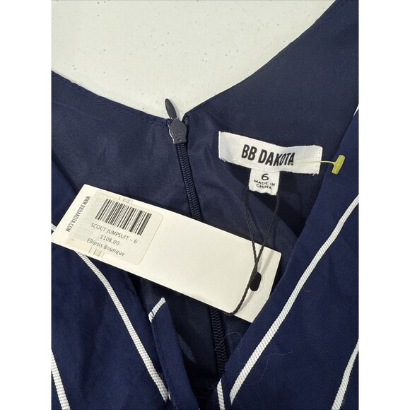 BB Dakota‎ Jumpsuit Womens 6 Navy Stipped Scout Ellipsis V Neck Pinstripe - Picture 9 of 13